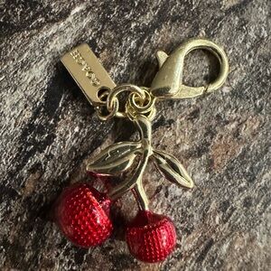 Coach Gold-Tone Red Cherry Charm Keychain